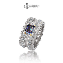 【#134 YSDD】1CT Peacock Blue Emerald Cut 925 Sterling Silver Moissanite Rings