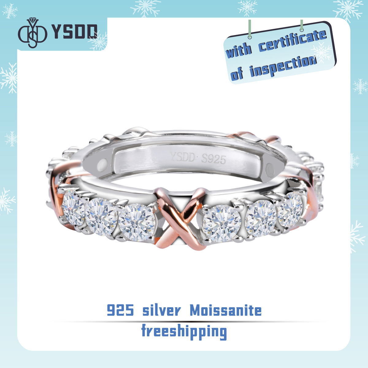 【#42 YSDD】 2ct rose golden X Band 925 Sterling Silver Moissanite Rings