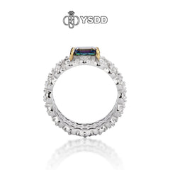 【#134 YSDD】1CT Peacock Blue Emerald Cut 925 Sterling Silver Moissanite Rings