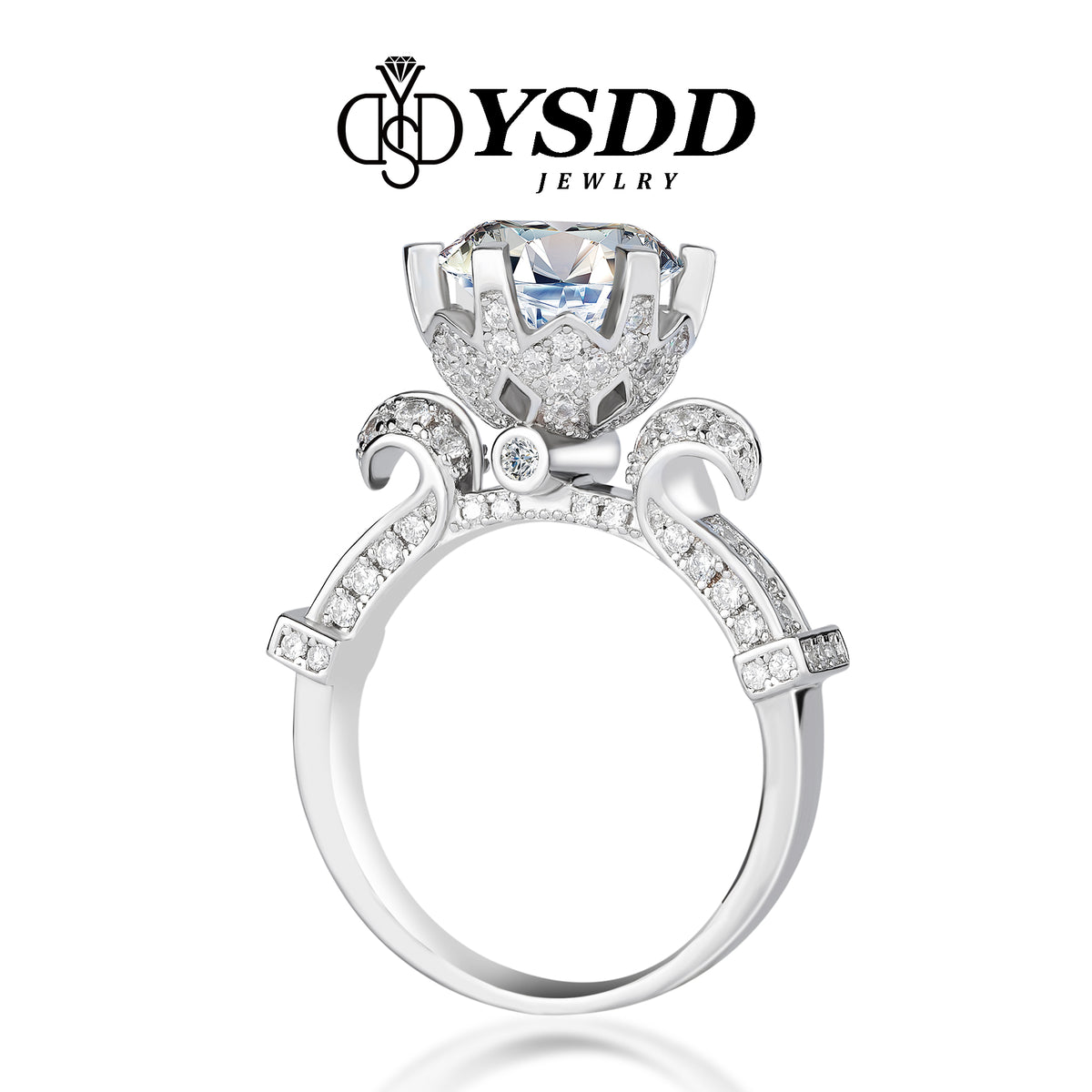 【#170 YSDD】3CT Vintage Lotus Flower Moissanite Ring in 925 Sterling Silver