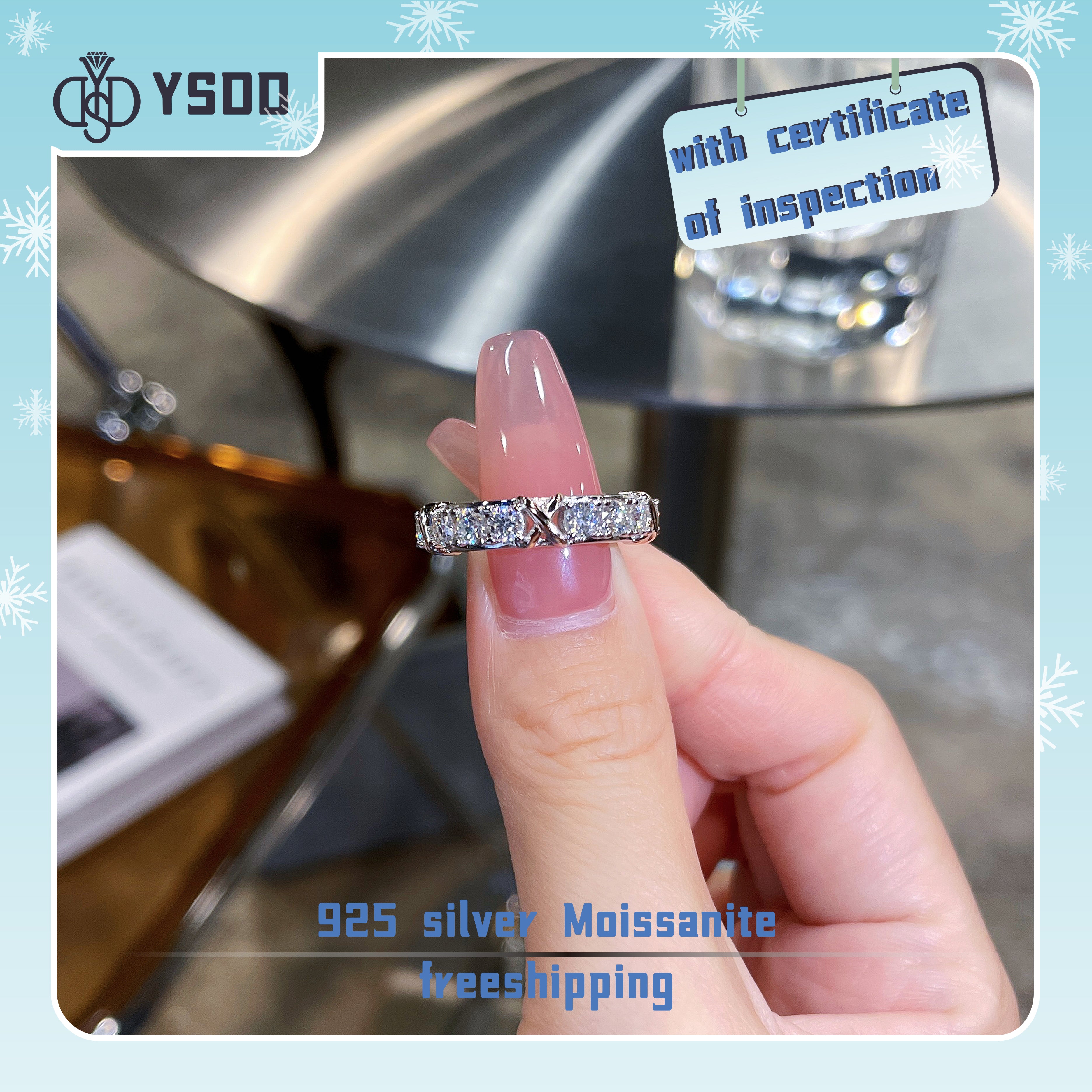 【#42 YSDD】 2ct rose golden X Band 925 Sterling Silver Moissanite Rings -  （UK：J 1/2）/（US：5）